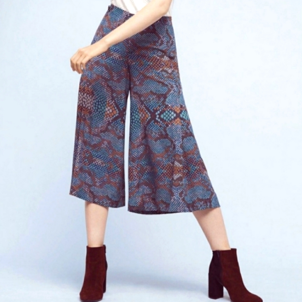 Anthropologie Snake Print The Essential Culotte Wide Leg Pants